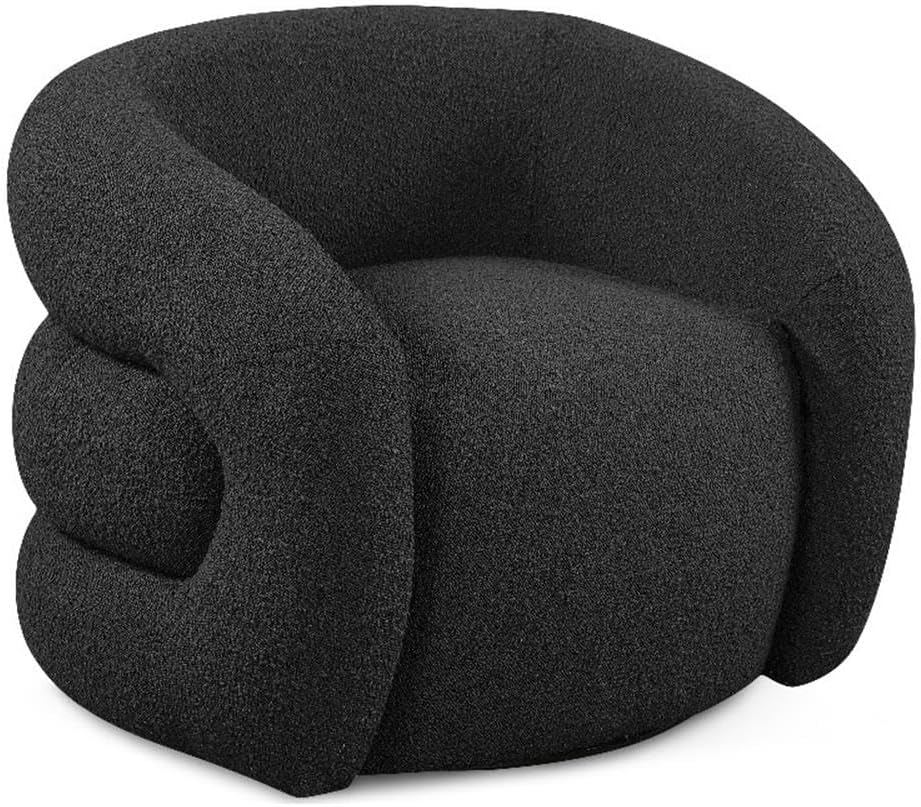 BOWERY HILL Contemporary Black Boucle Fabric Swivel Accent Chair