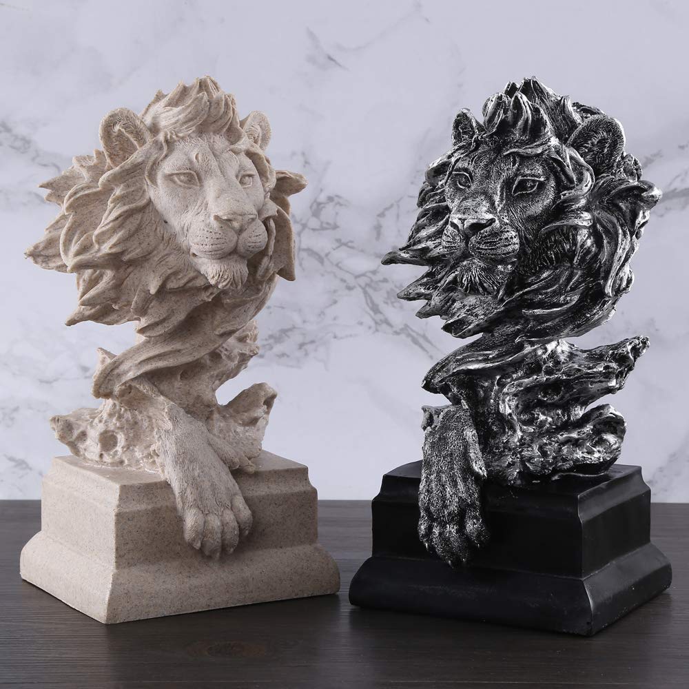H&W Sandstone Lion Statue, The King of Beast, Collectible Figurines, Golden