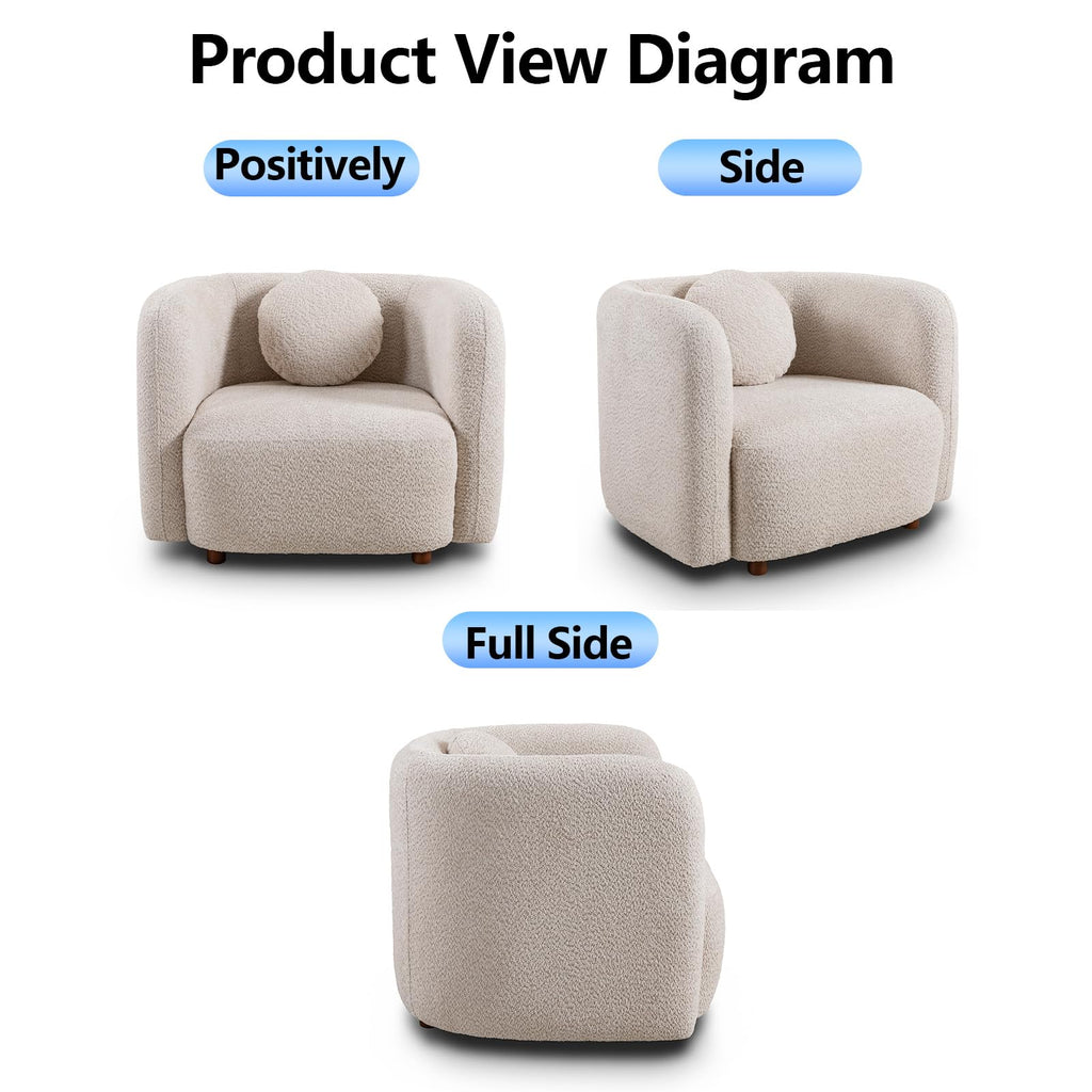 Oversized Boucle Accent Chair, Cream White Sherpa Wingback Chair