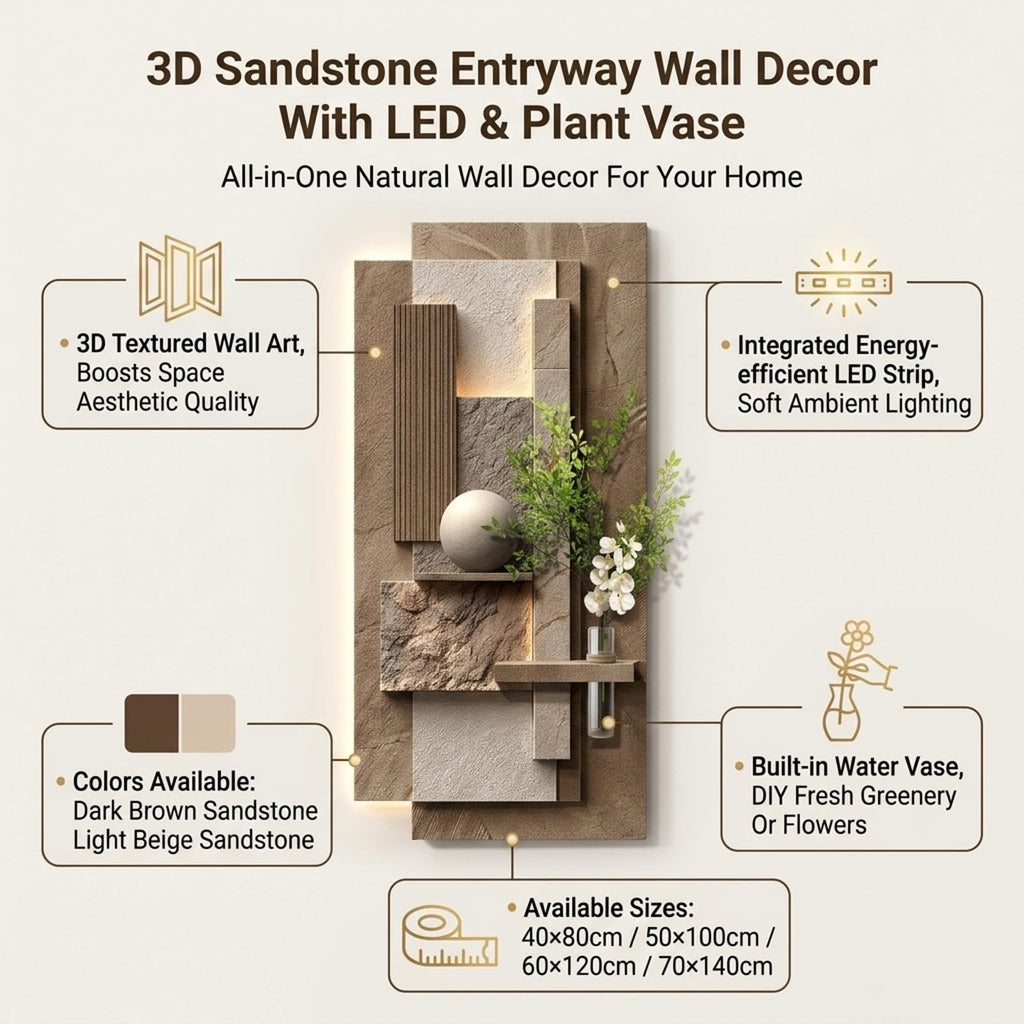 Double-Layer 3D Sandstone Wall Art with Vase