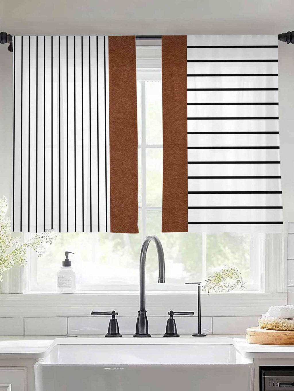 Brown Tribal Sheer Curtains, Set of Two