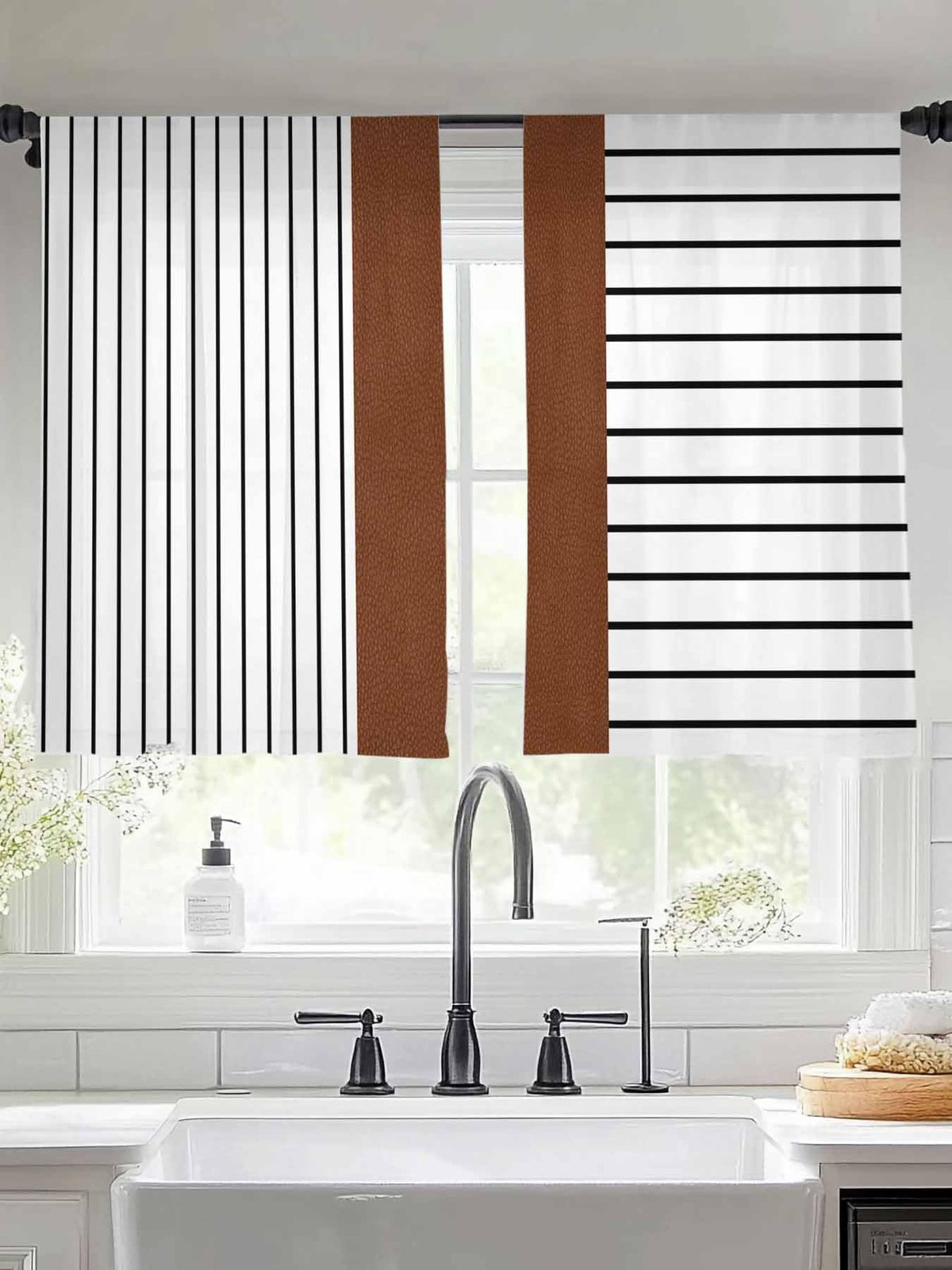 Brown Tribal Sheer Curtains, Set of Two
