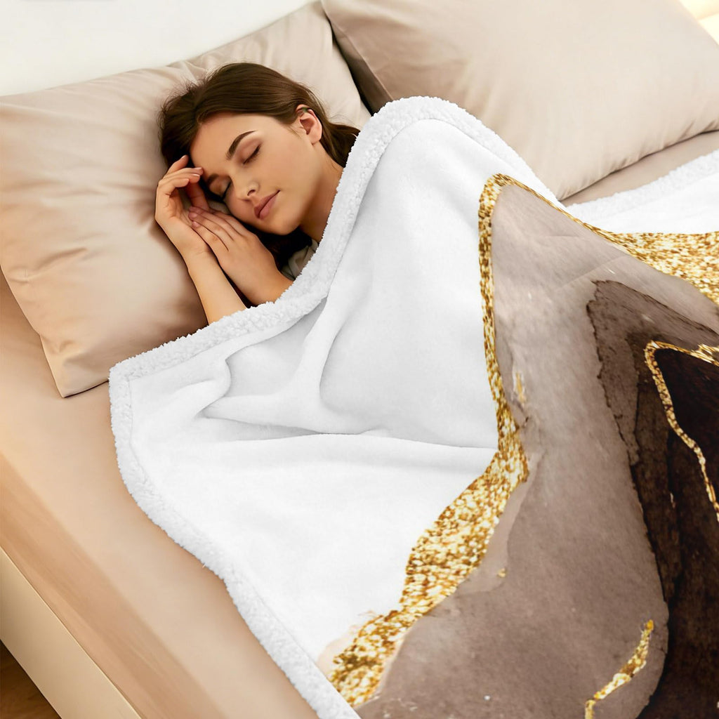 Brown & Gold Marble Sherpa Fleece Throw Blanket