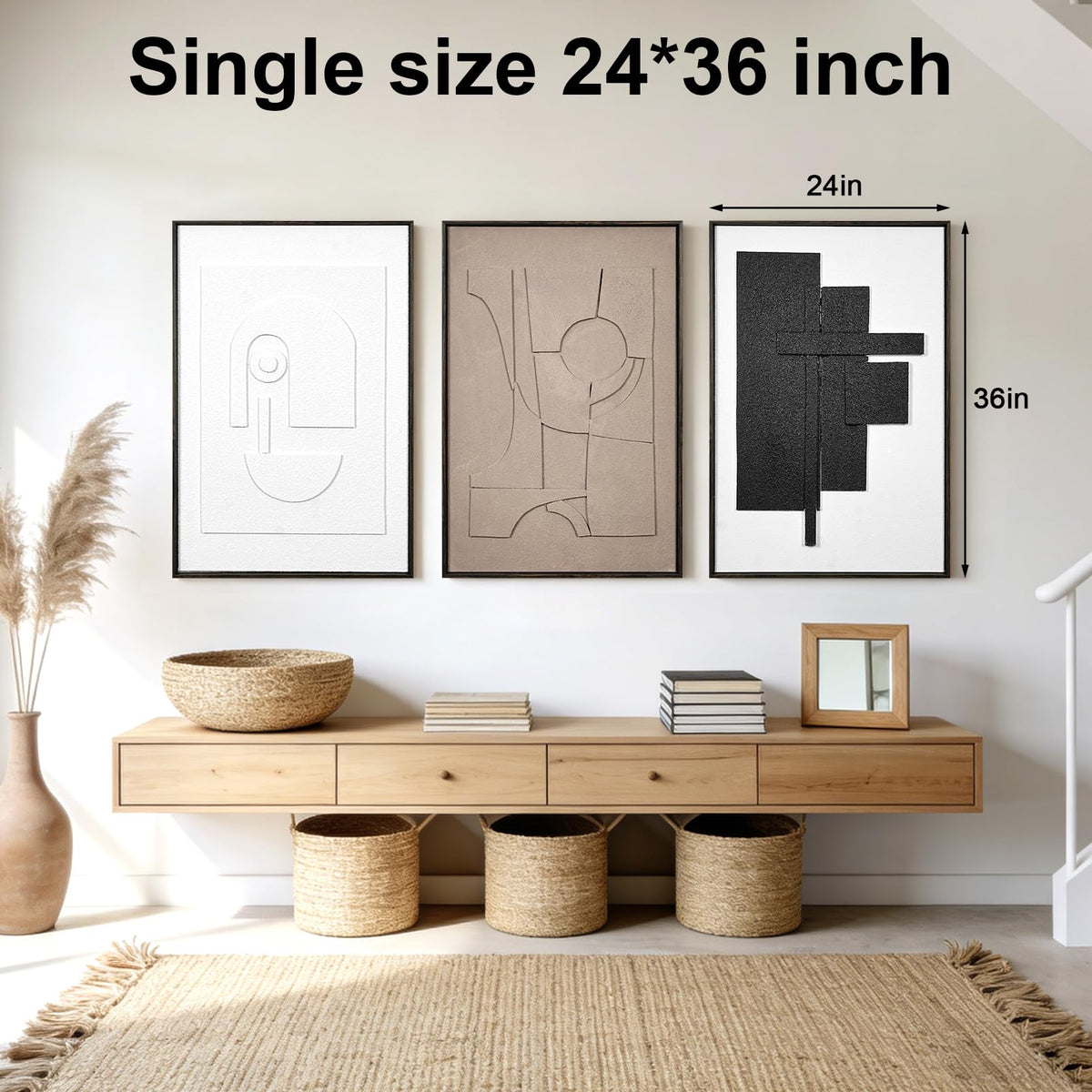 Framed 3D Geometric Sandstone Wall Art – Set of 3