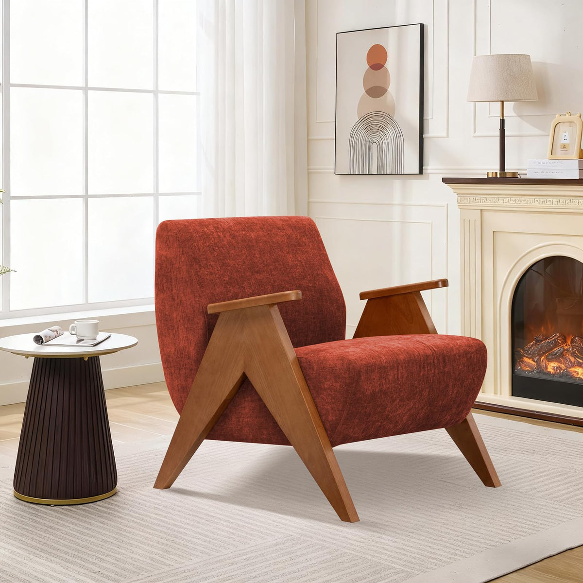 2 Pcs Home Accent Chair Mid Century Modern Accent Chair with Wood Frame