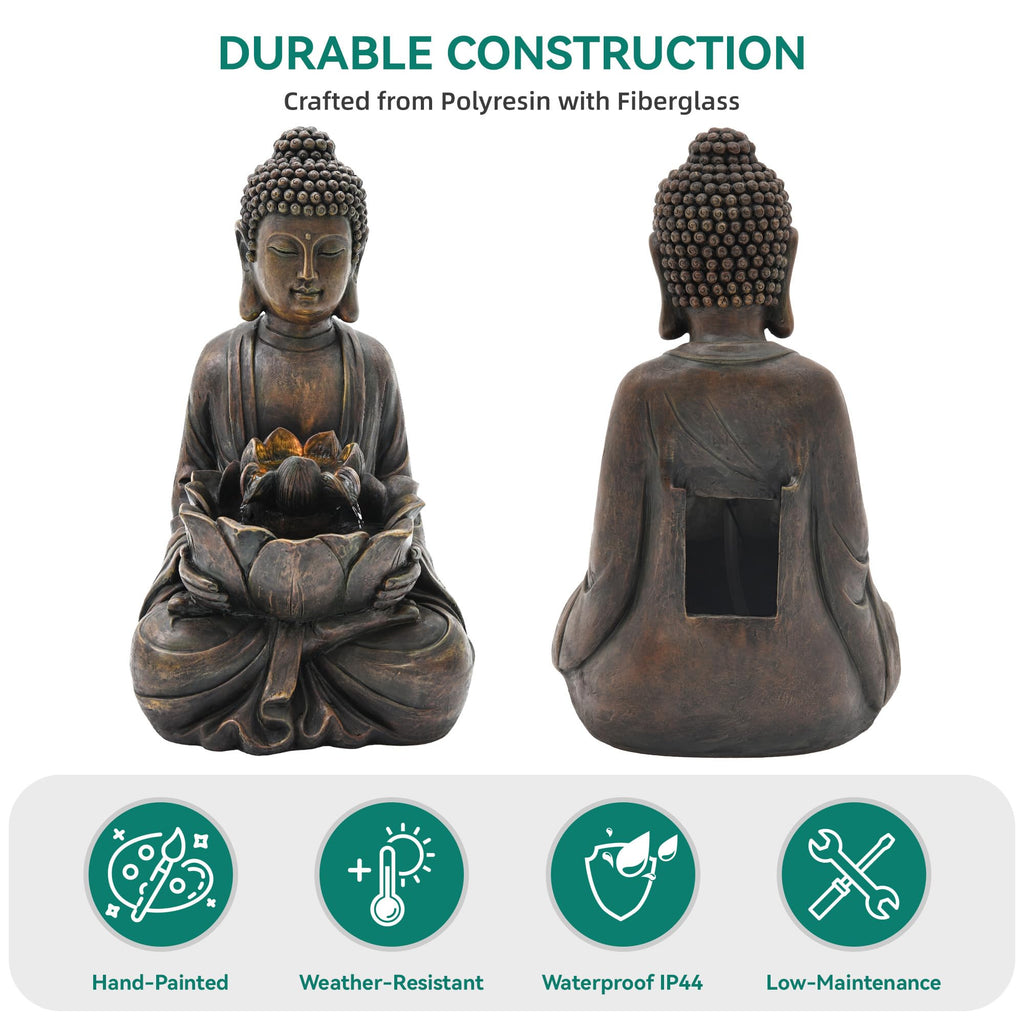 23" H Tiki Statue Outdoor Water Fountain with LED Lights