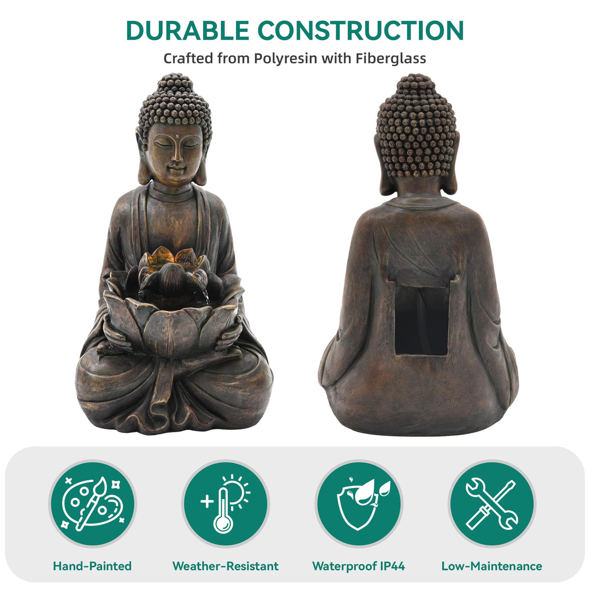 23" H Tiki Statue Outdoor Water Fountain with LED Lights