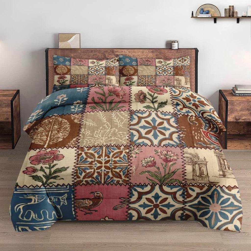 Pamnest Queen Comforter Set, 3 Pieces African Floral Bedding, All Season
