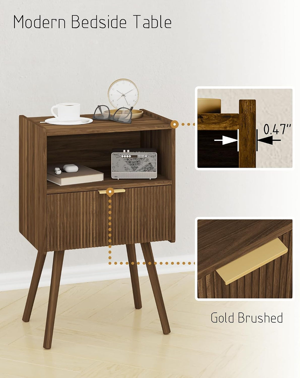 Modern Nightstand with Drawer & Open Shelf
