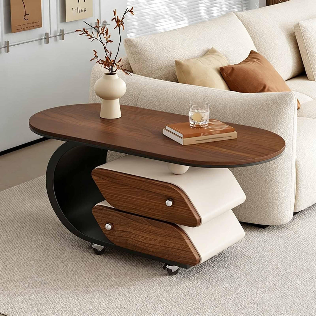 Rolling Wood-Top Storage Side Table