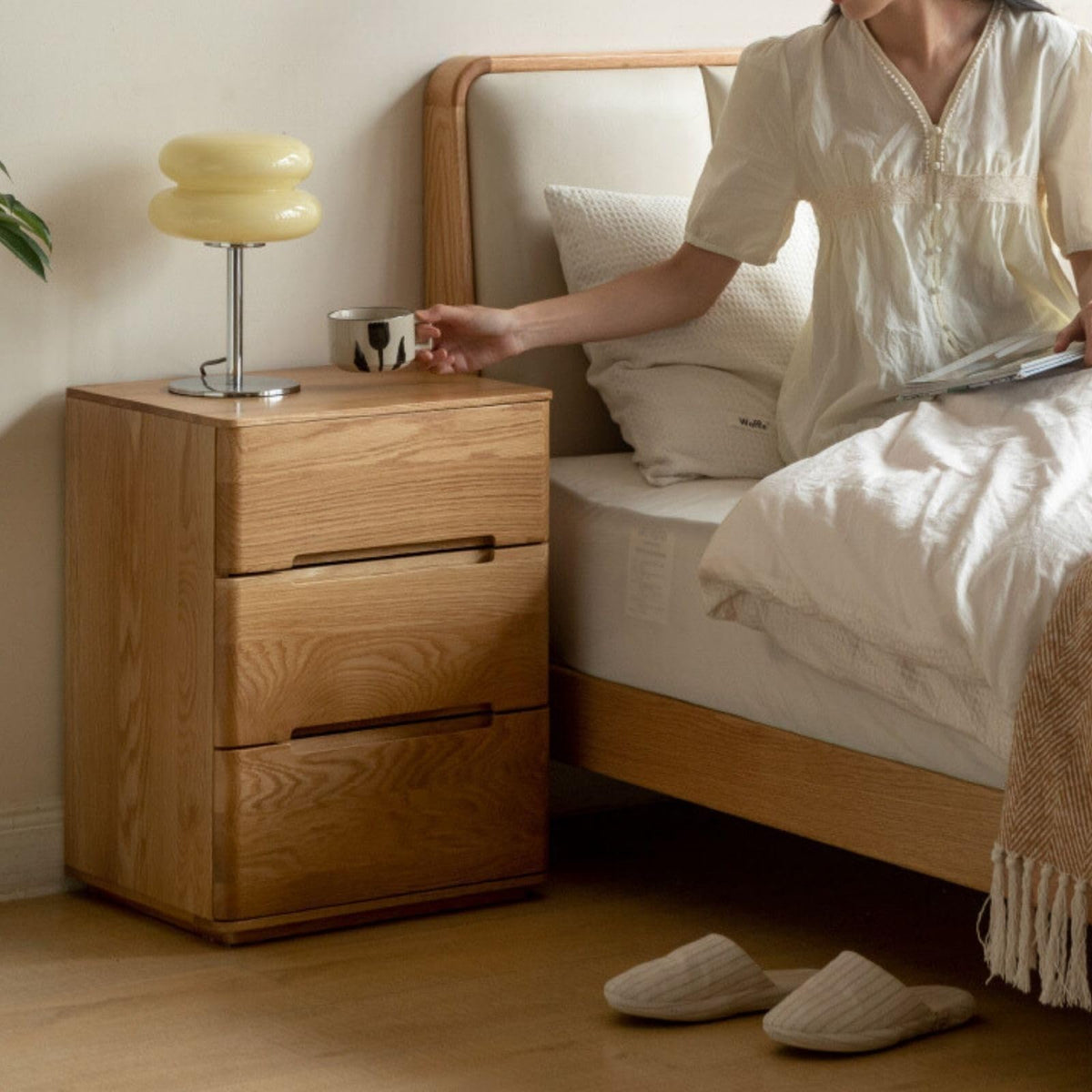 Solid Wood Two-Drawer Nightstand