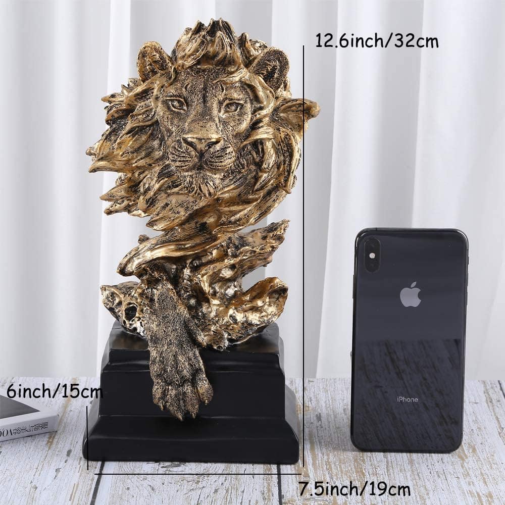 H&W Sandstone Lion Statue, The King of Beast, Collectible Figurines, Golden