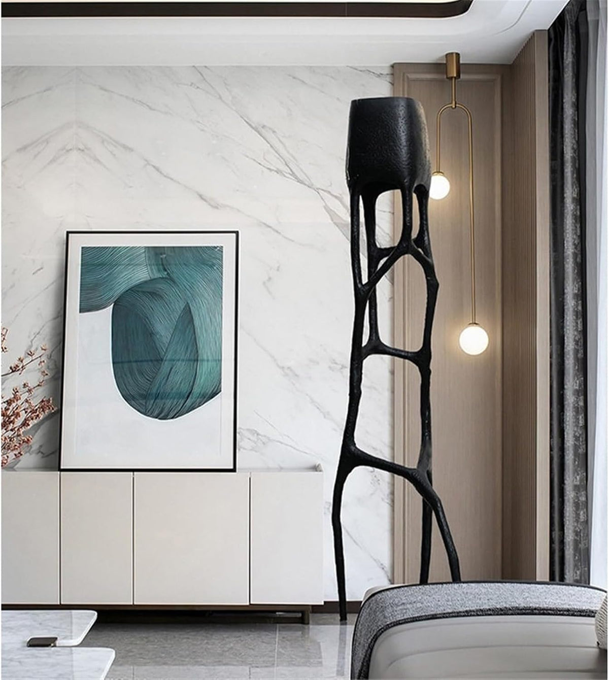Resin Floor Lamp Standing Light Hollow Branch Shape Standing Lamp
