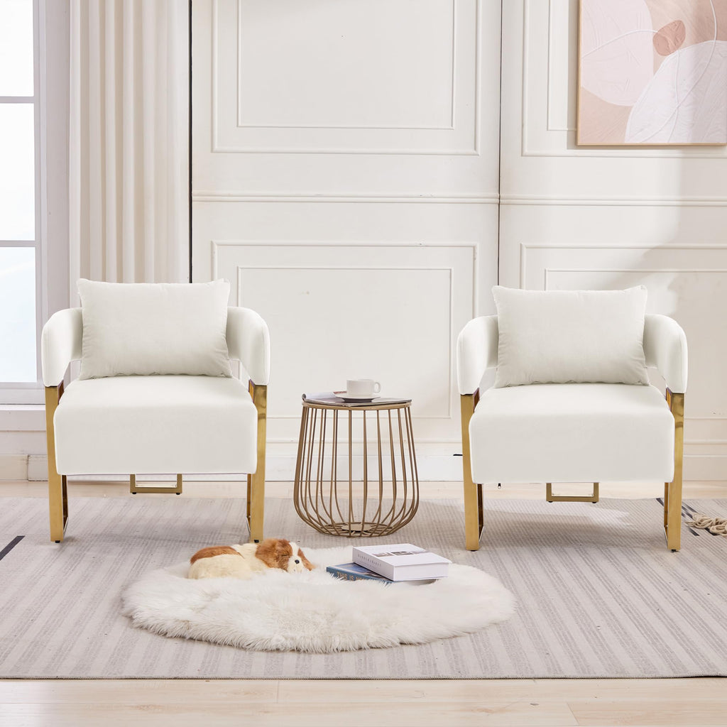 Upholstered Barrel Accent Chairs with Gold Legs – Set of 2
