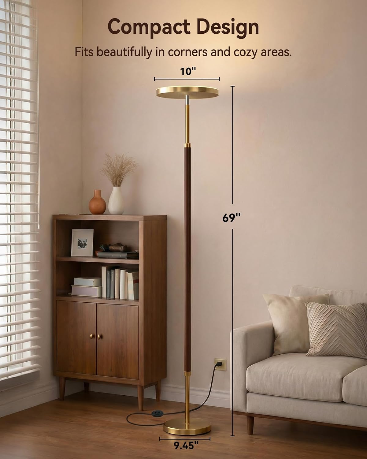 JOOFO Wood LED Torchiere Floor Lamp with Remote, 3000LM Dimmable