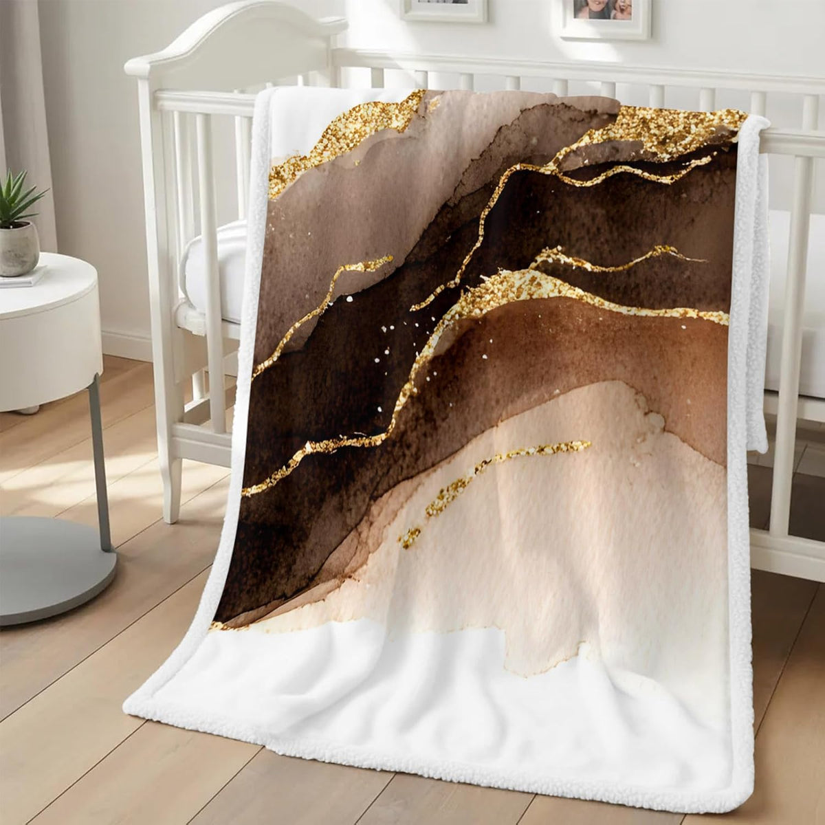 Brown & Gold Marble Sherpa Fleece Throw Blanket