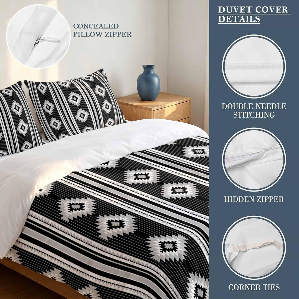 3 Pieces Duvet Cover Queen Bedding Sets Western Ethnic Brown Geometric Luxury Soft