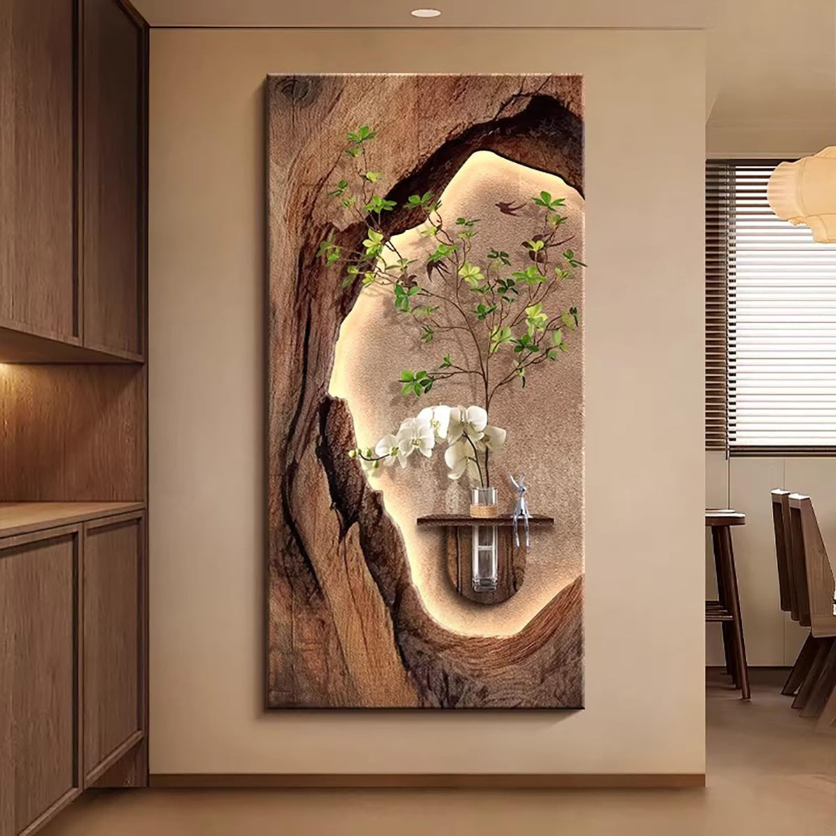 3D LED Sandstone Wall Art with Orchid Vase Detail