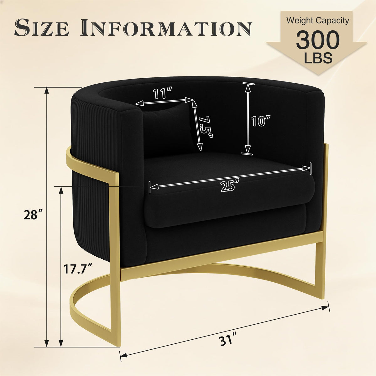 Velvet Accent Chair Ivory Modern Barrel Chair with Gold Legs