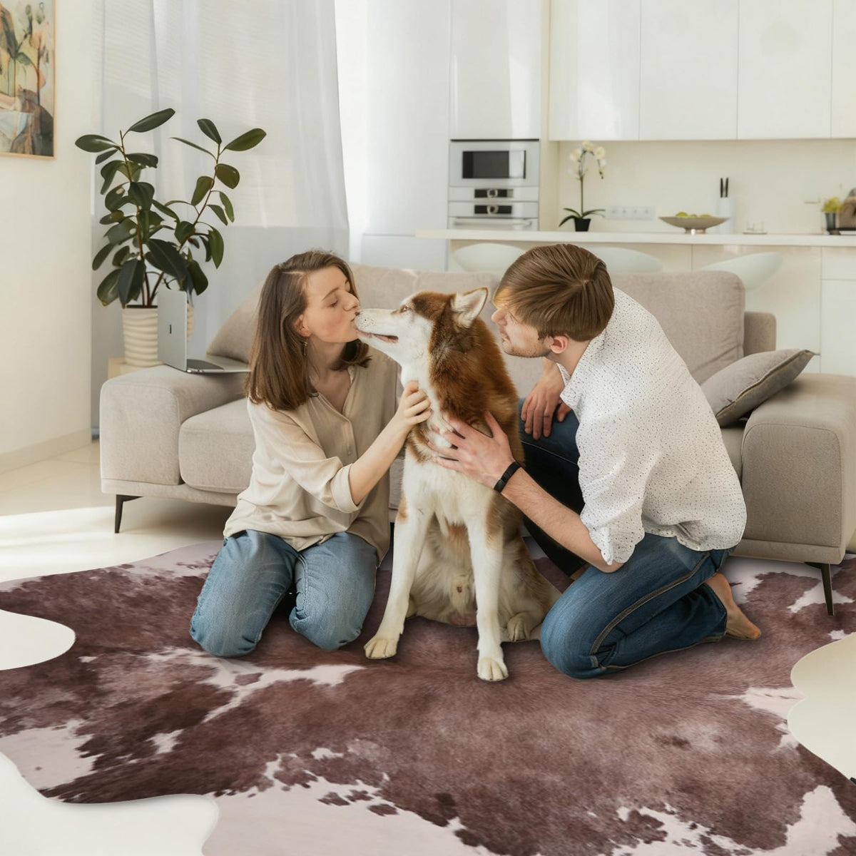 Faux Cowhide Rug 4.6x5.2 ft Cow Hide Faux Cowhide for Living Room Bedroom Dining