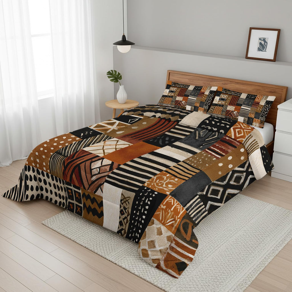 Patchwork Geometric Queen Size Comforter Sets 3 Piece