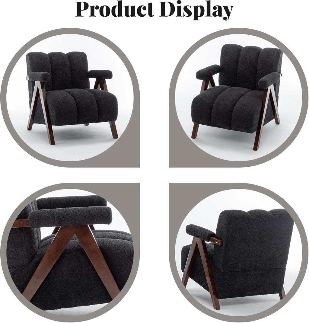 Mid Century Modern Accent Chairs Set of 2 with Solid Wood Frame