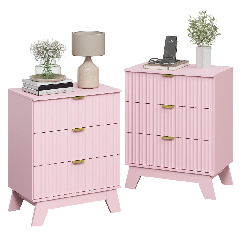 Fluted Nightstands with Charging Station, Set of 2