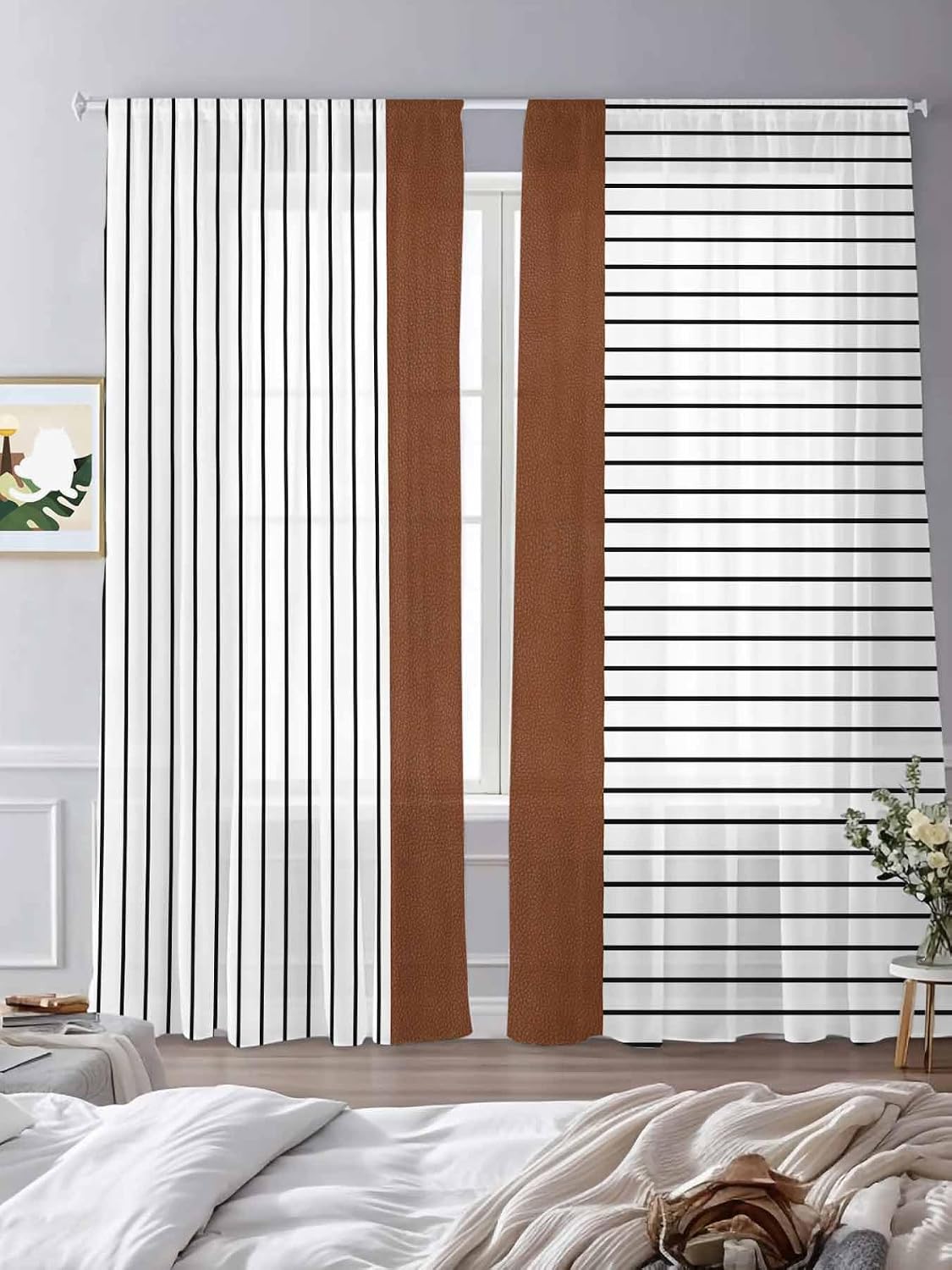 Brown Tribal Sheer Curtains, Set of Two