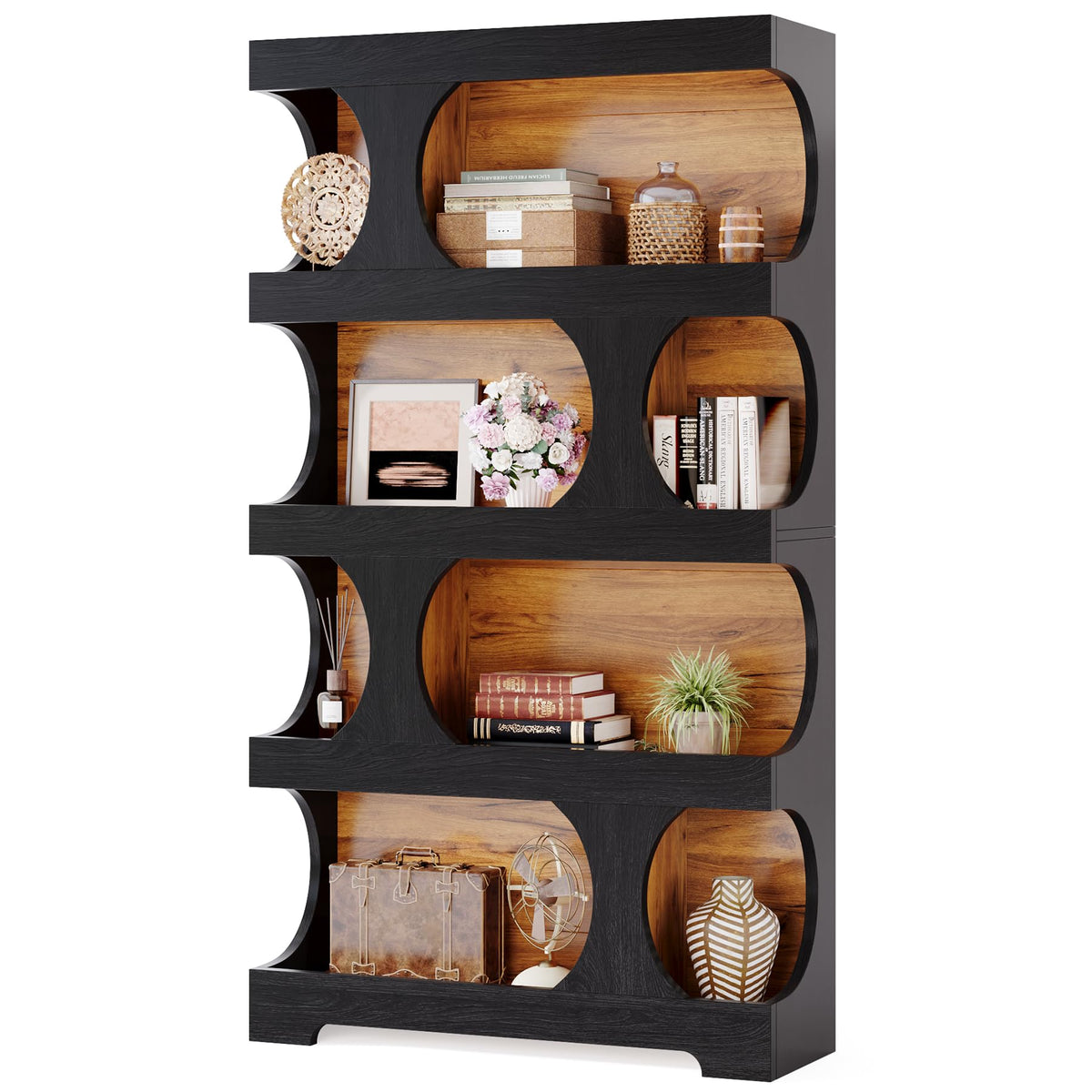 71-Inch S-Shaped 4-Tier Bookcase – Set of 2