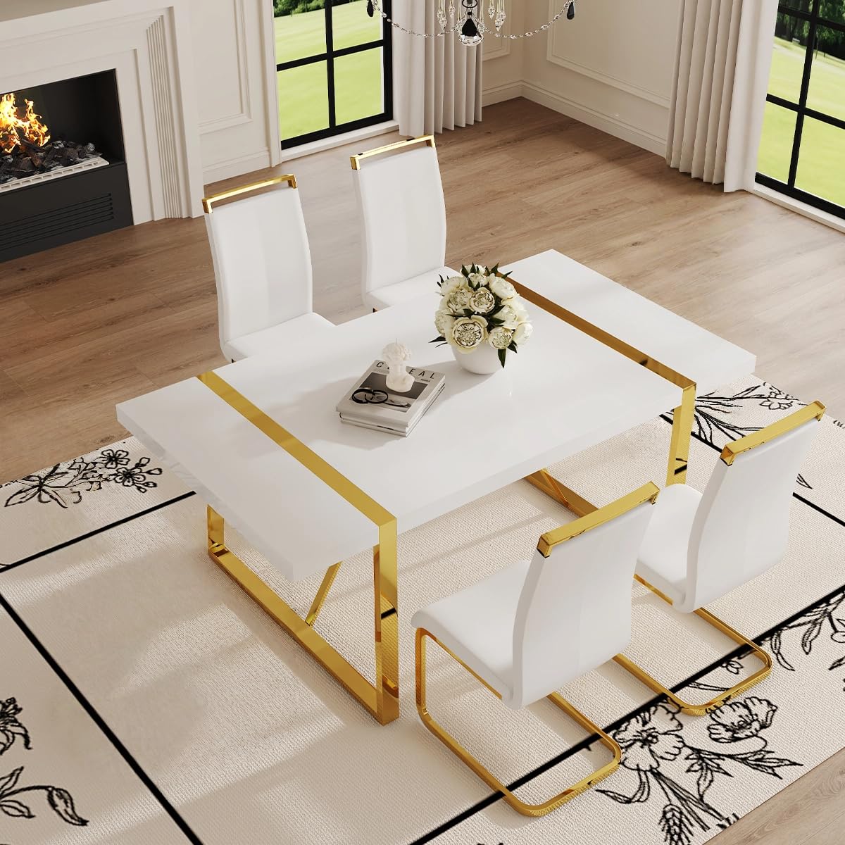 White & Gold Dining Table Set