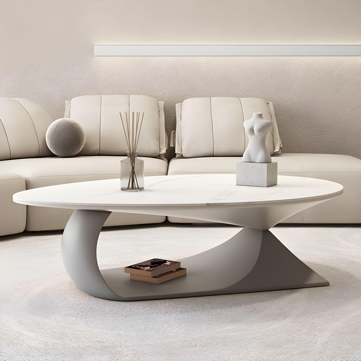 Stone-Top Trestle Coffee Table