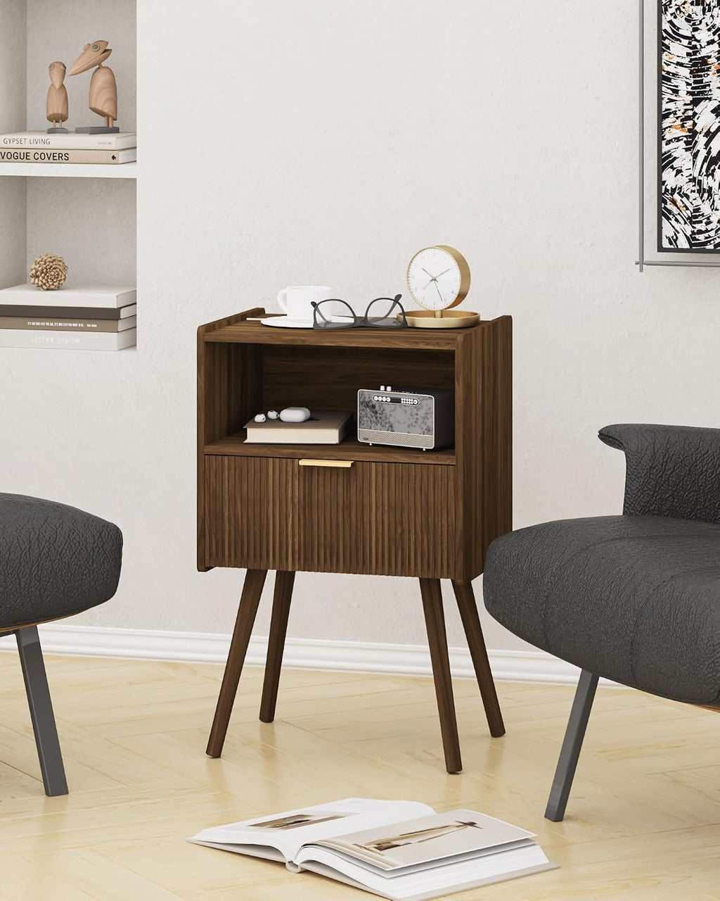 Modern Nightstand with Drawer & Open Shelf