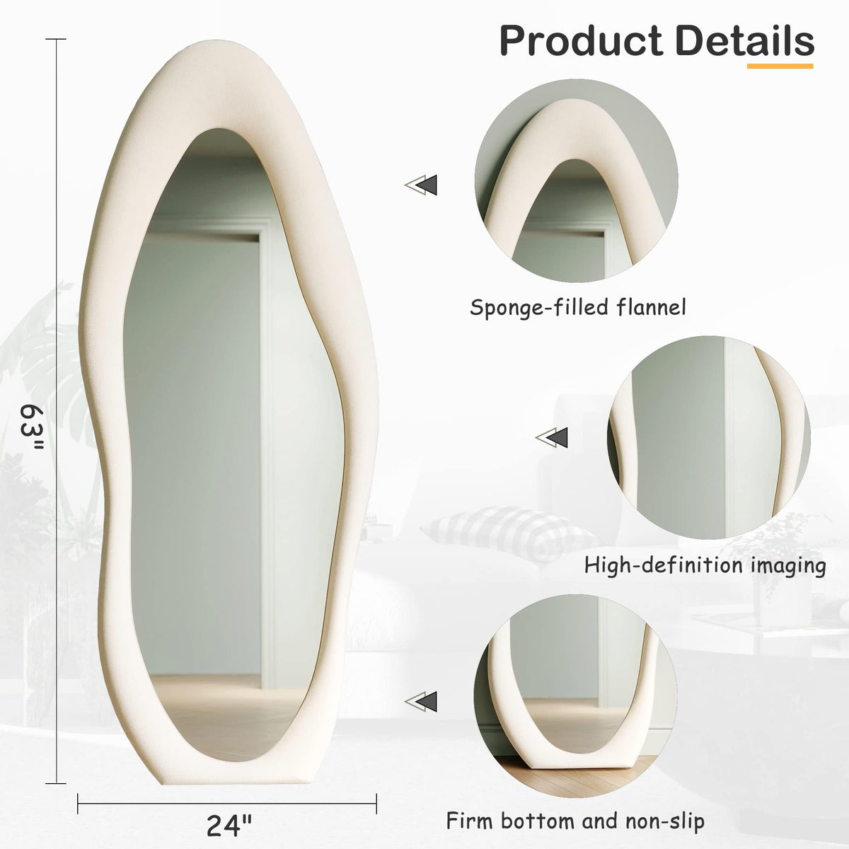 Wavy Full-Length Mirror with Flannel-Wrapped Wood Frame