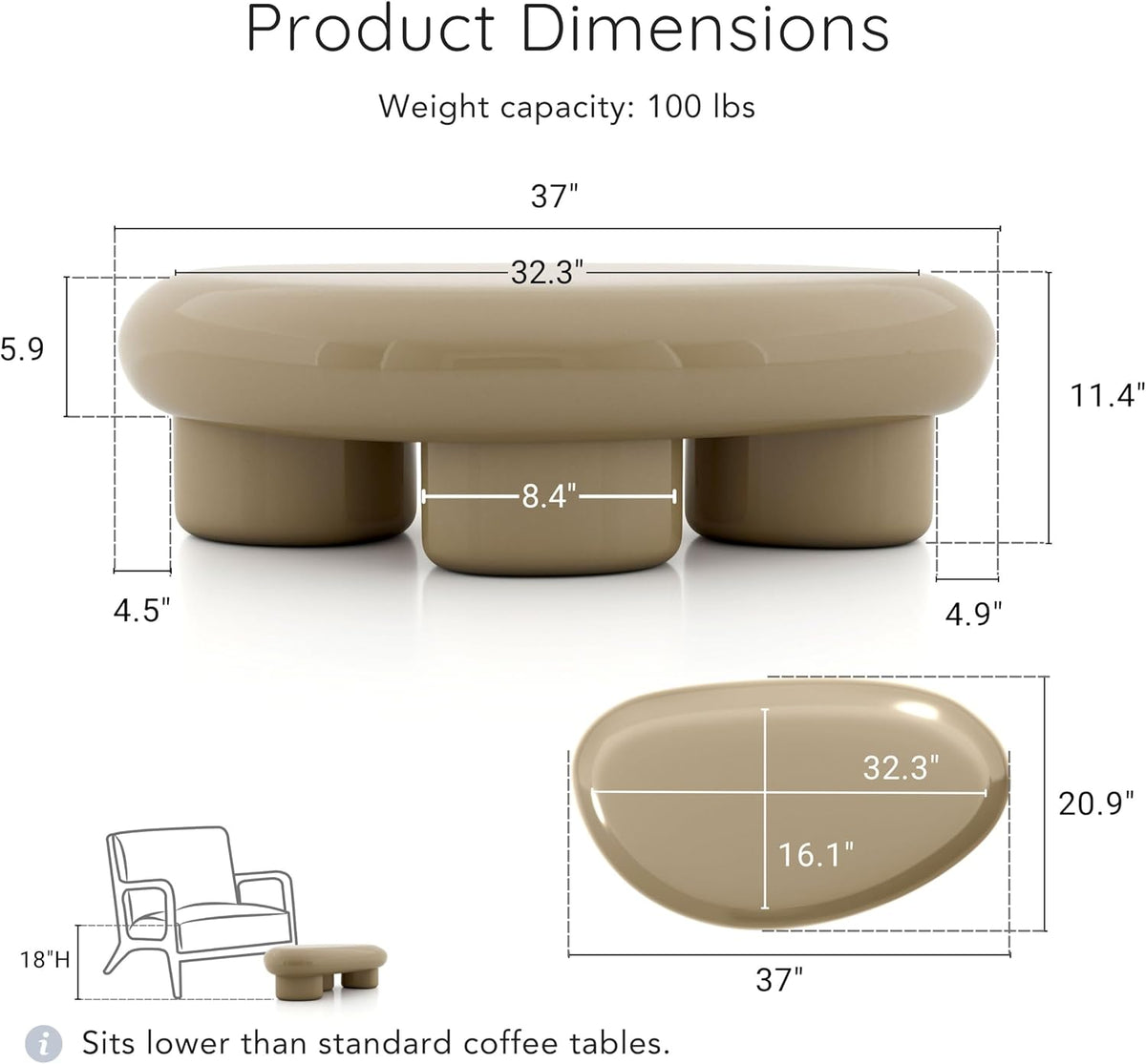 Kavren Oval Low Coffee Table Set