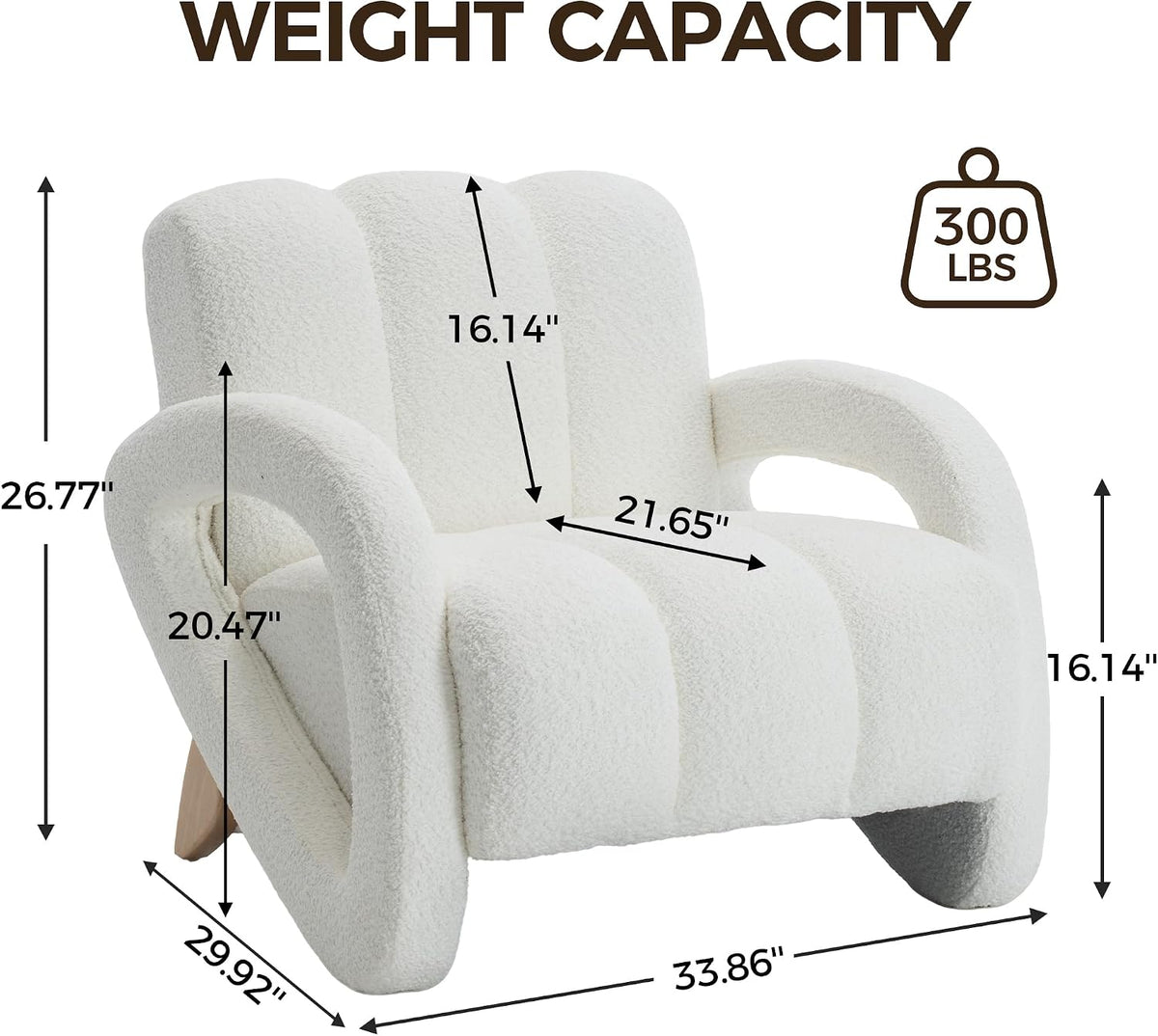 Mid Century Modern Accent Chair Set of 2 with Solid Wood Frame, Upholstered Living Room Chairs with Thick Cushion, Boucle Tufted Armchair for Bedroom, Reading Room, Ivory