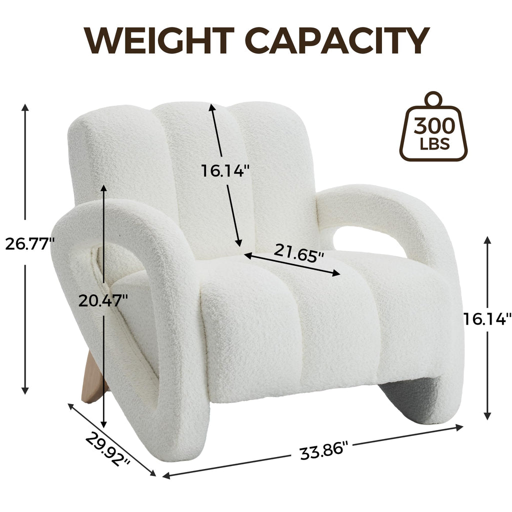 Mid Century Modern Accent Chair Set of 2 with Solid Wood Frame, Upholstered Living Room Chairs with Thick Cushion, Boucle Tufted Armchair for Bedroom, Reading Room, Ivory
