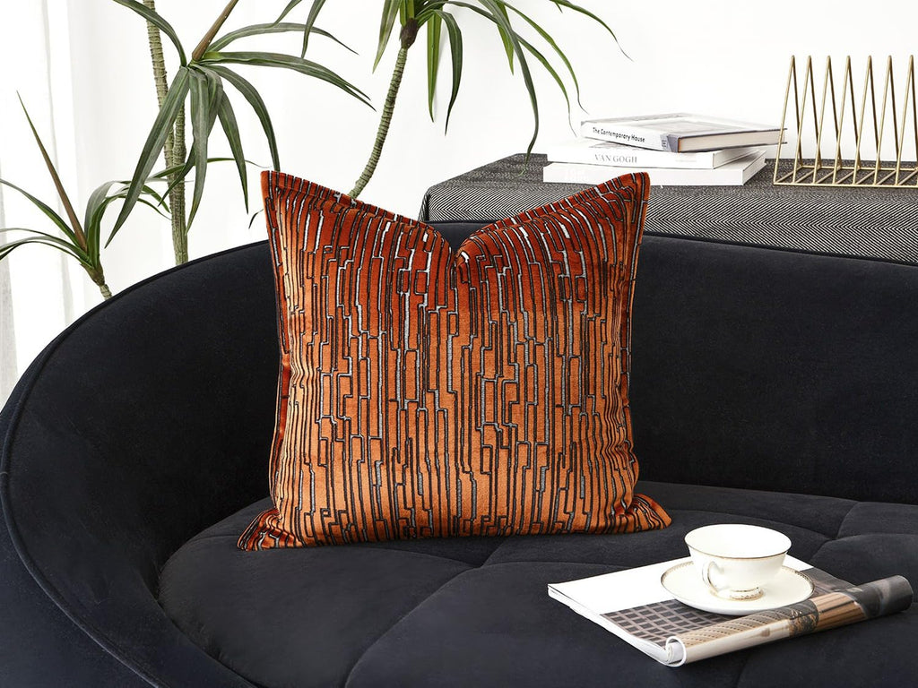 Luxury Brown Cut Pile Velvet Pillow Covers 18x18 with Raised Textured Pattern(Not a