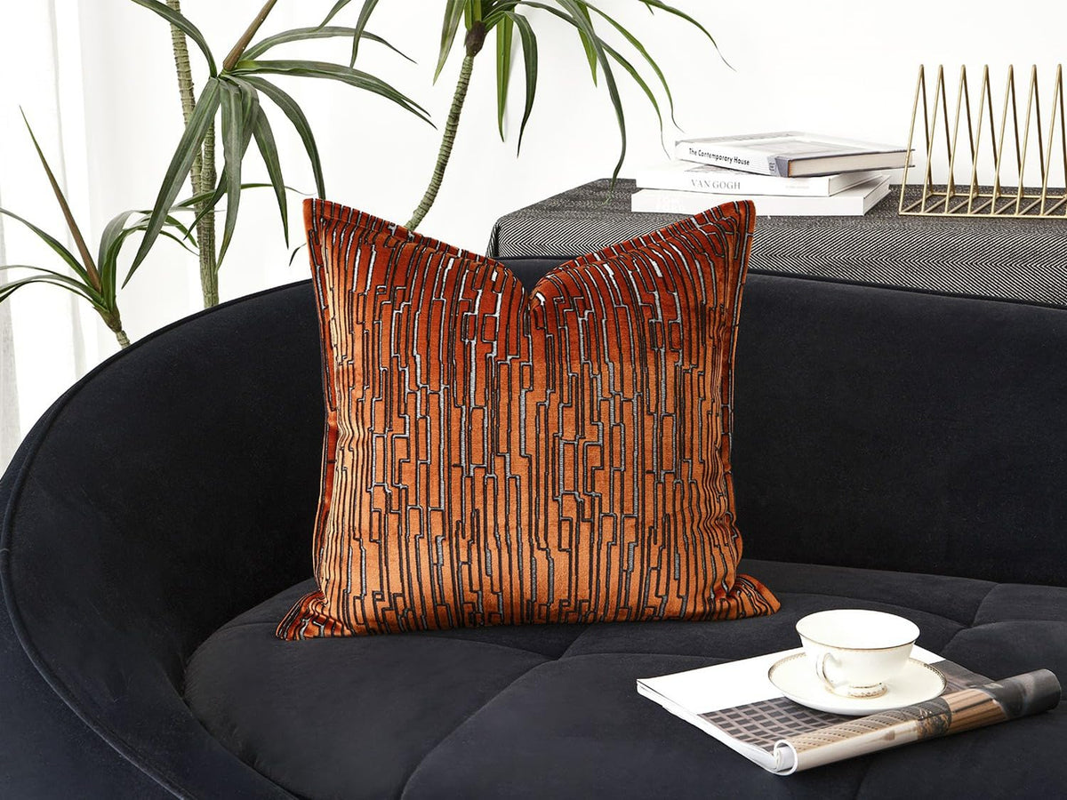 Luxury Brown Cut Pile Velvet Pillow Covers 18x18 with Raised Textured Pattern(Not a