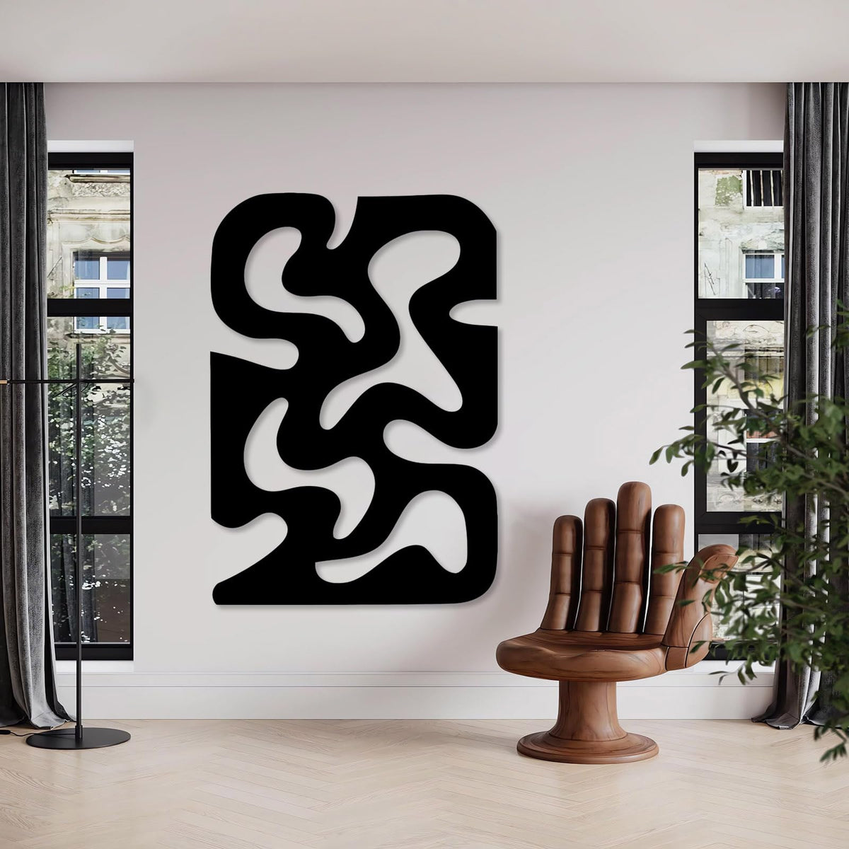 Curved Geometric Metal Wall Sculpture