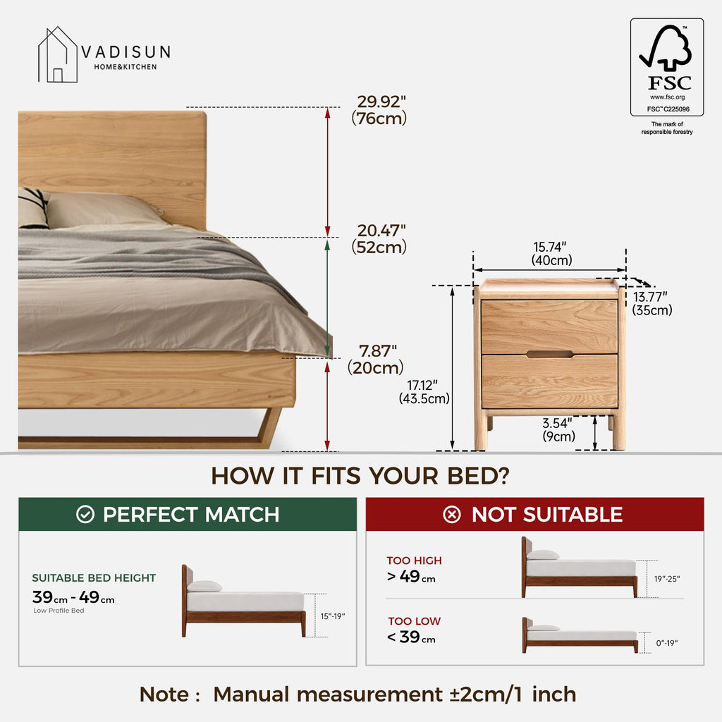 Solid Wood Two-Drawer Nightstand