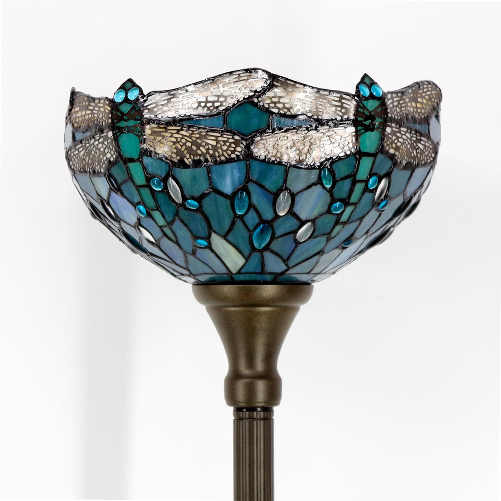 WERFACTORY Tiffany Floor Lamp Sea Blue Stained Glass Torchiere Pole Light