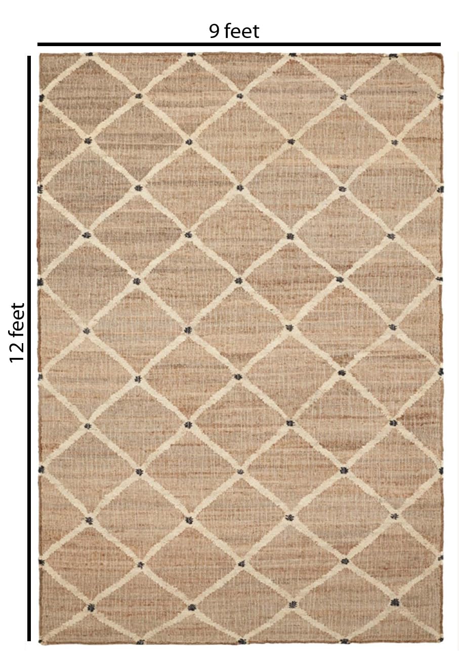FRELISH DECOR Hand Woven Jute Area Rug 8'x10'- Geometric Design (Natural)