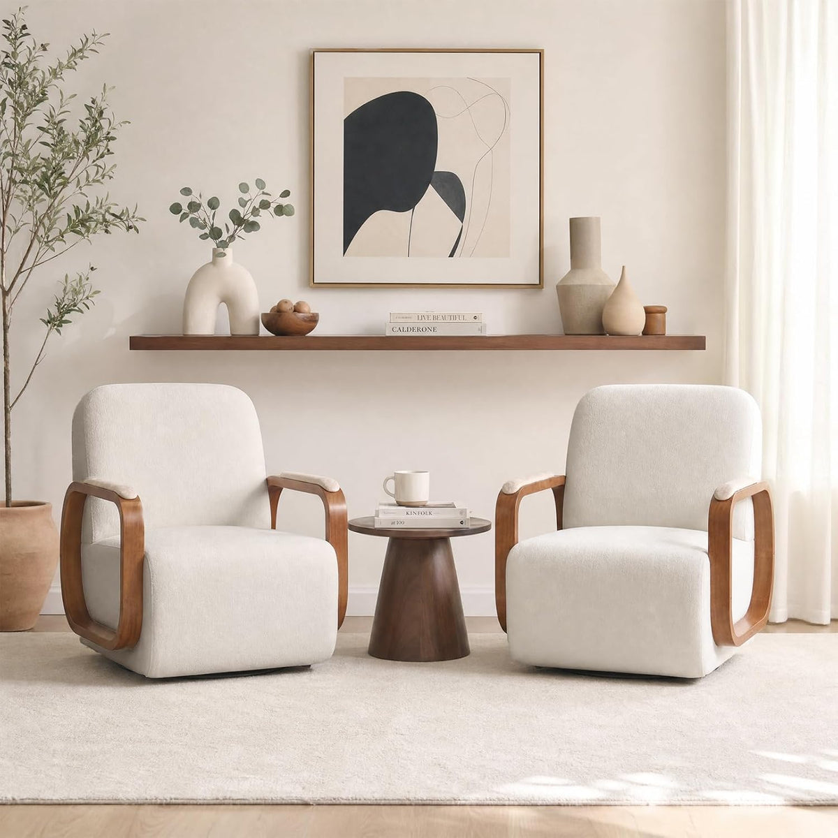 Couchus Swivel Accent Chair with Sturdy Base (Beige, Set of 2)