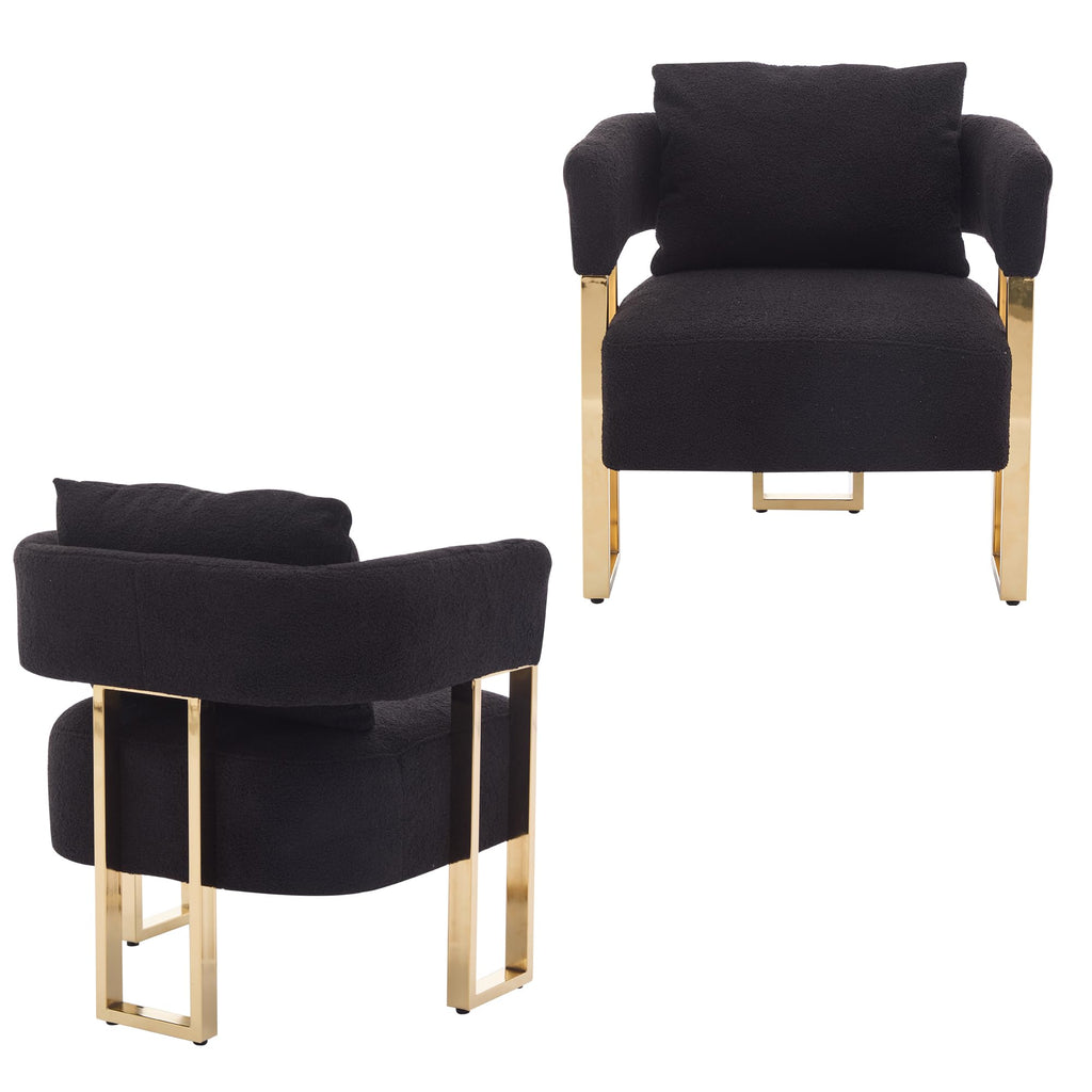 Upholstered Barrel Accent Chairs with Gold Legs – Set of 2