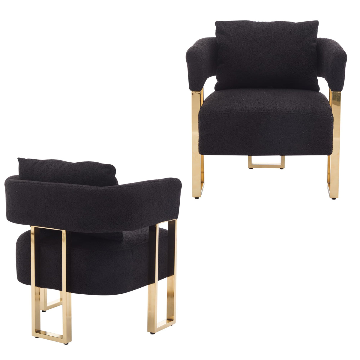 Upholstered Barrel Accent Chairs with Gold Legs – Set of 2