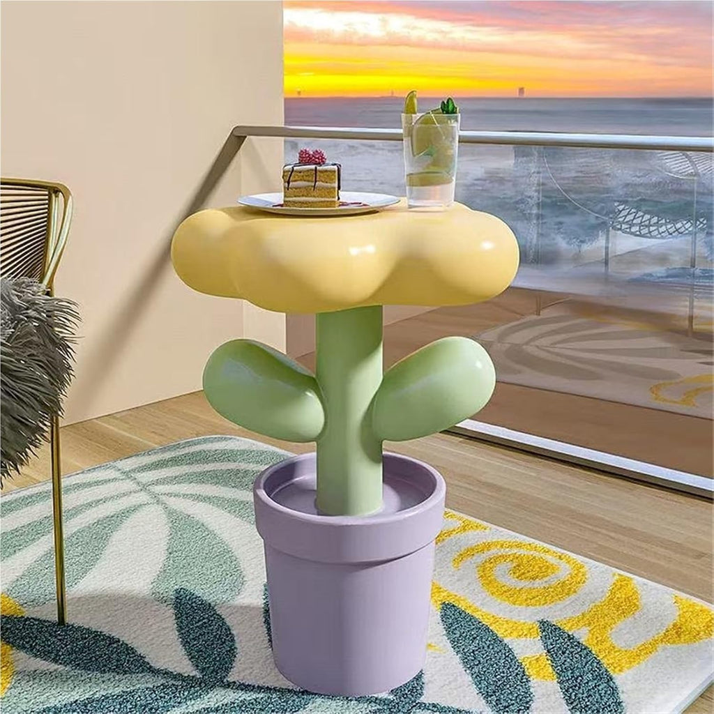 Tulip Flower Pot Resin Side Table, Modern Small Coffee Table for Living Room, Sofa End Table for Bedroom, Balcony Decor Furniture(Yellow)