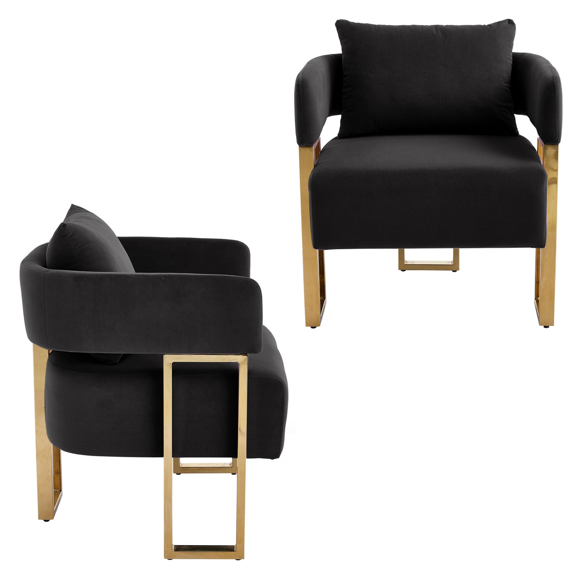 Upholstered Barrel Accent Chairs with Gold Legs – Set of 2