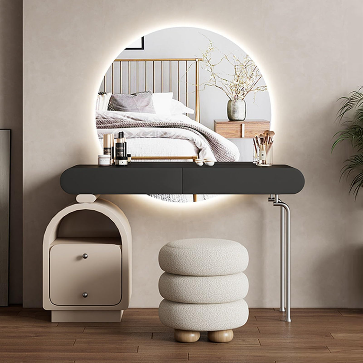 Modern Vanity Desk Set with Dimmable LED Mirror