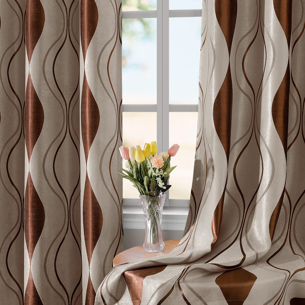 Wave Jacquard Grommet Curtains, Set of Two