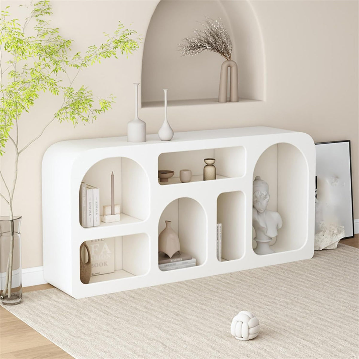Floating Shelves for Wall, Arch Design Wall Shelves, Multi-Purpose Desk Shelf Organizer with Safety Barriers, Floating Shelves for Storage, Easy Installation(White)